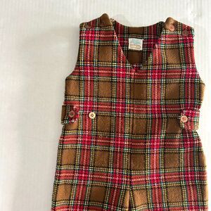 VTG 70s Boys One Piece, Plaid Romper, Overalls, sz 2T Groovy Gingerbread Boy